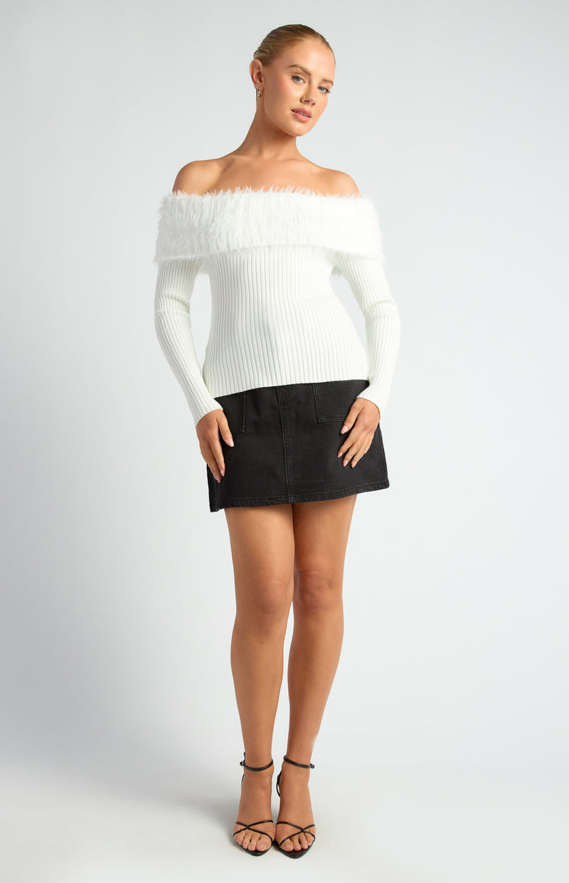 Marzella Off Shoulder Knit Top - White
