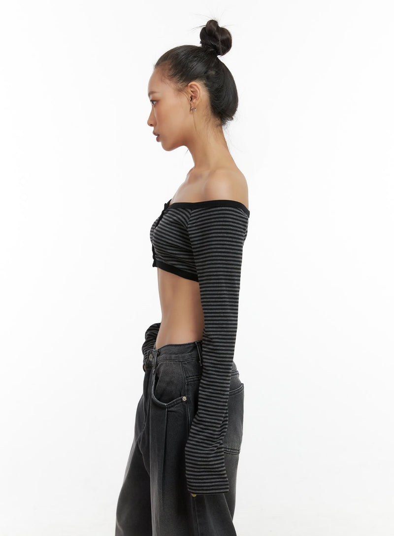 Striped Off-Shoulder Crop Top CO424
