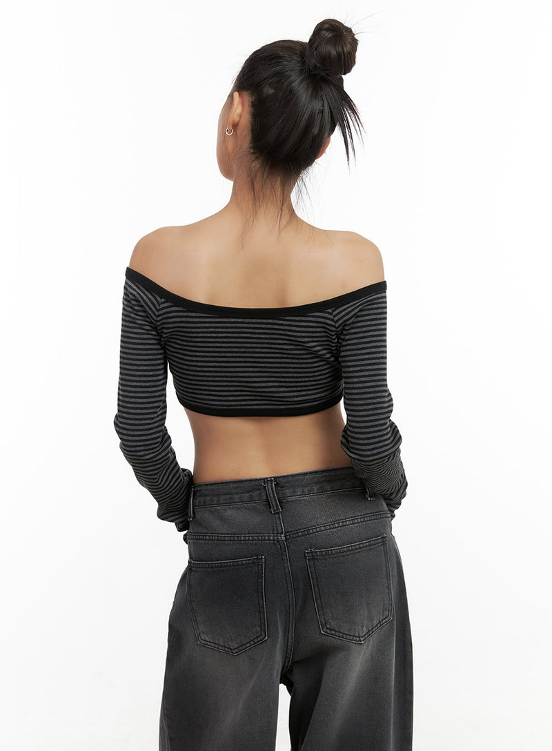 Striped Off-Shoulder Crop Top CO424