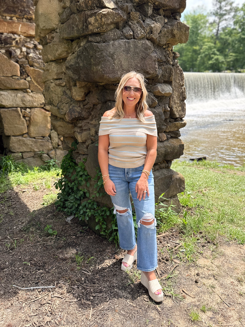 Move Over Striped Off The Shoulder Knit Top