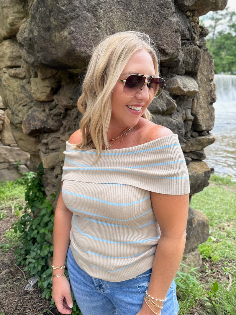 Move Over Striped Off The Shoulder Knit Top