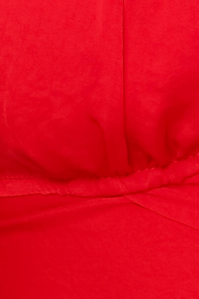 Elegant Off Shoulder Red Satin Tie-Up Ruffle Crop Top