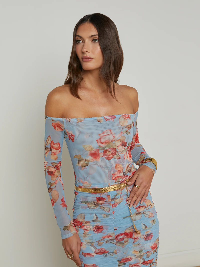 L'agence - Peonie Off Shoulder Bodysuit - Blue Tapestry Floral