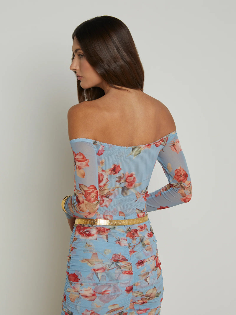 L'agence - Peonie Off Shoulder Bodysuit - Blue Tapestry Floral