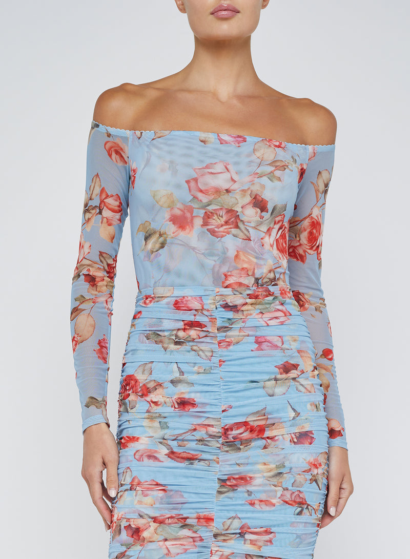 L'agence - Peonie Off Shoulder Bodysuit - Blue Tapestry Floral