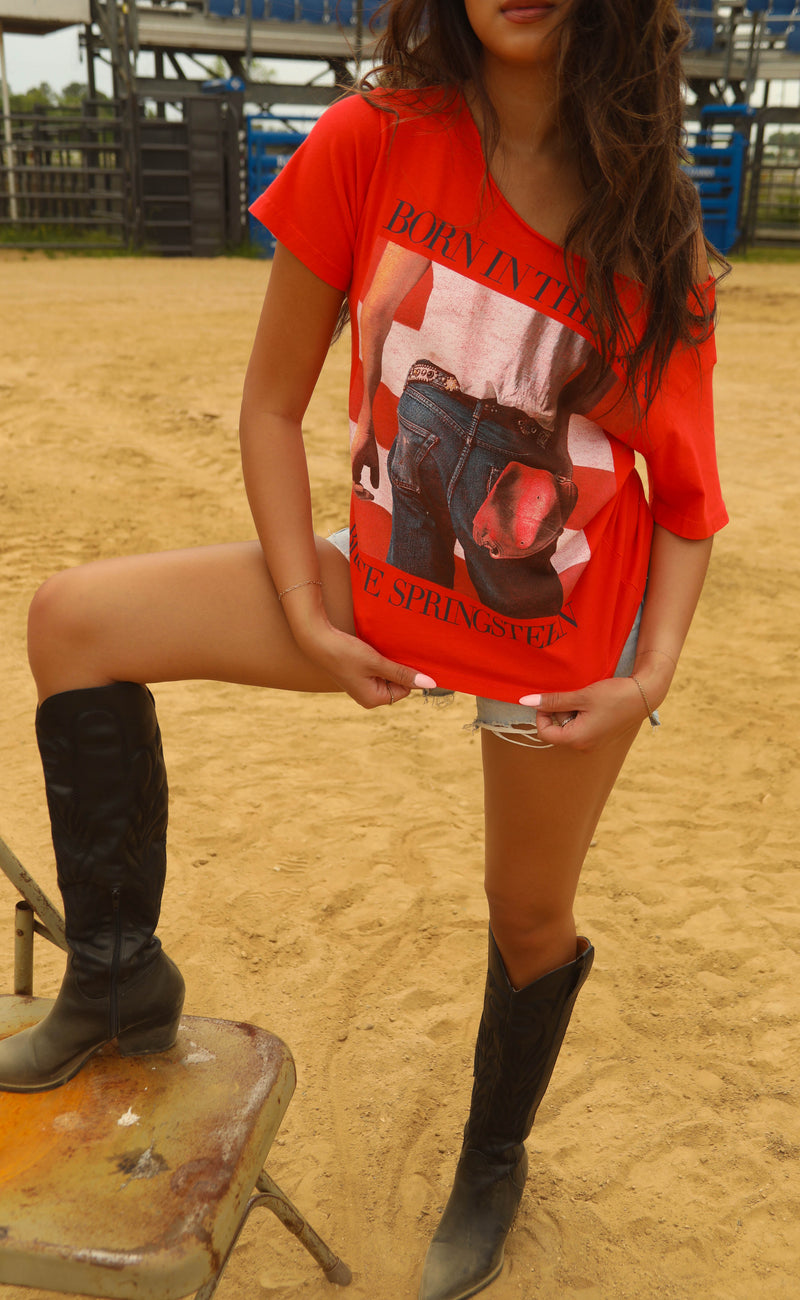 daydreamer: bruce springsteen born in the usa off the shoulder tee