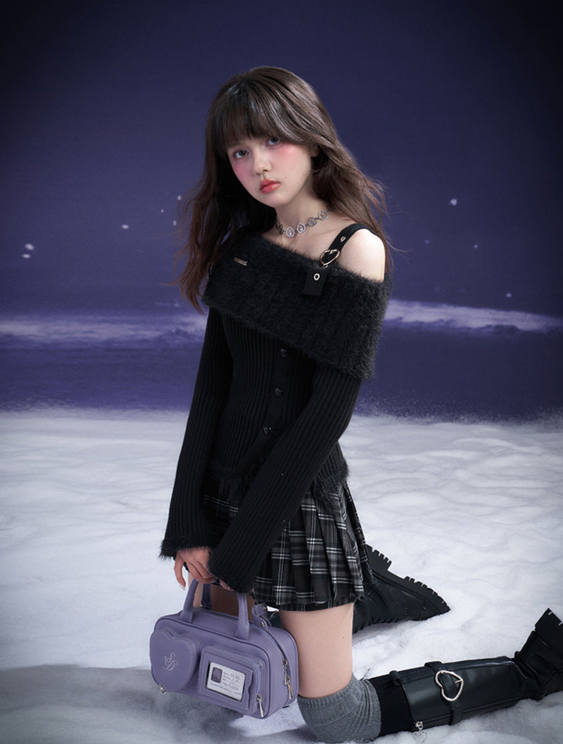 Black Off-shoulder Knit SAG0230