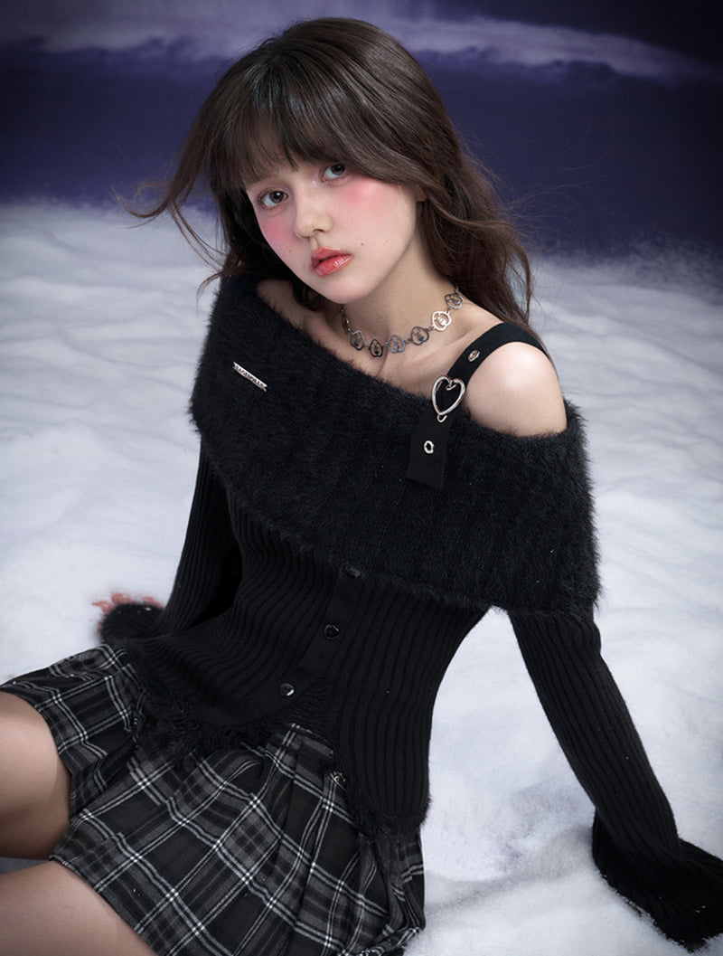 Black Off-shoulder Knit SAG0230
