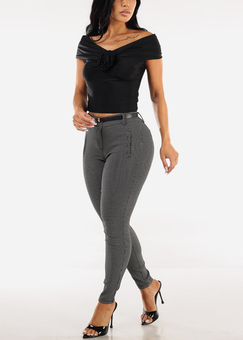 Stretchy Off Shoulder Black Top