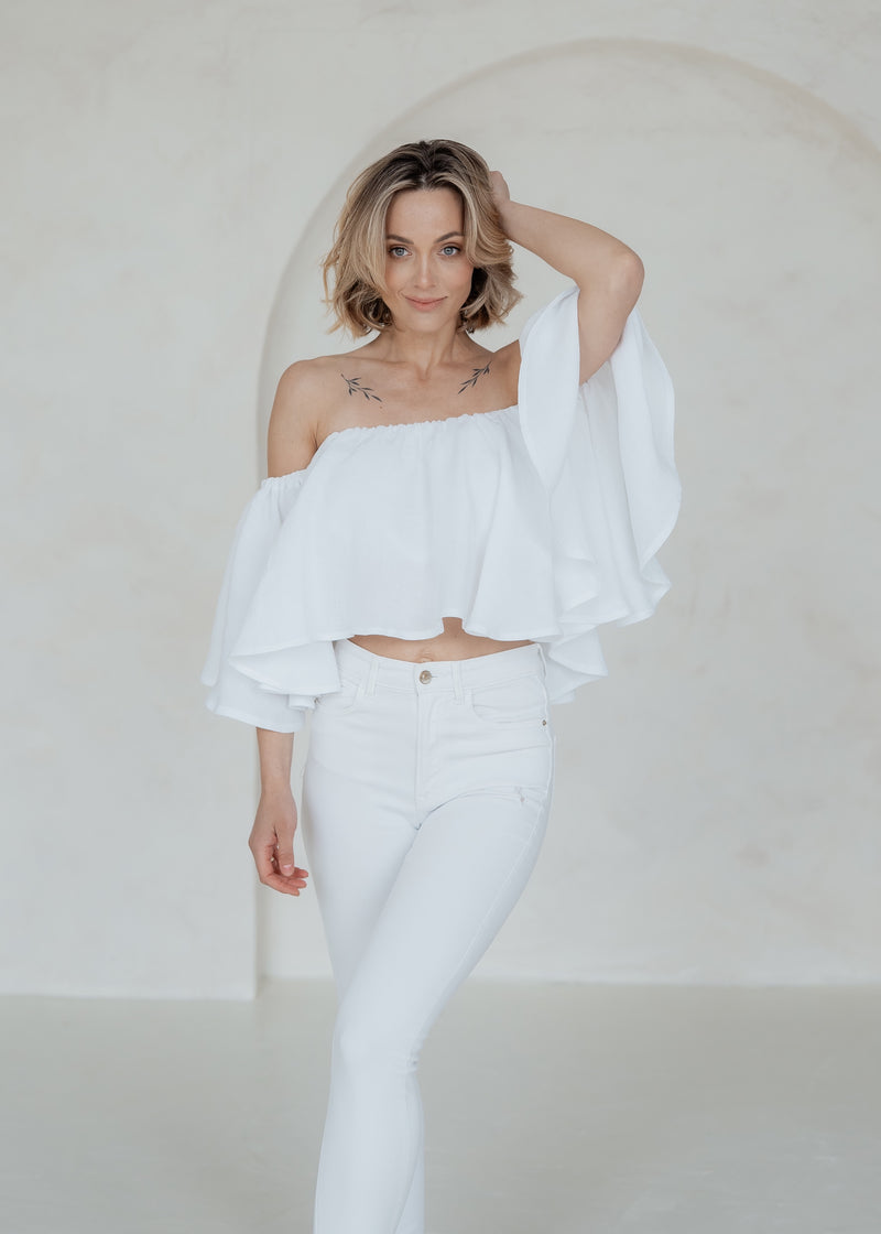 Linen Ruffle Off Shoulder Top