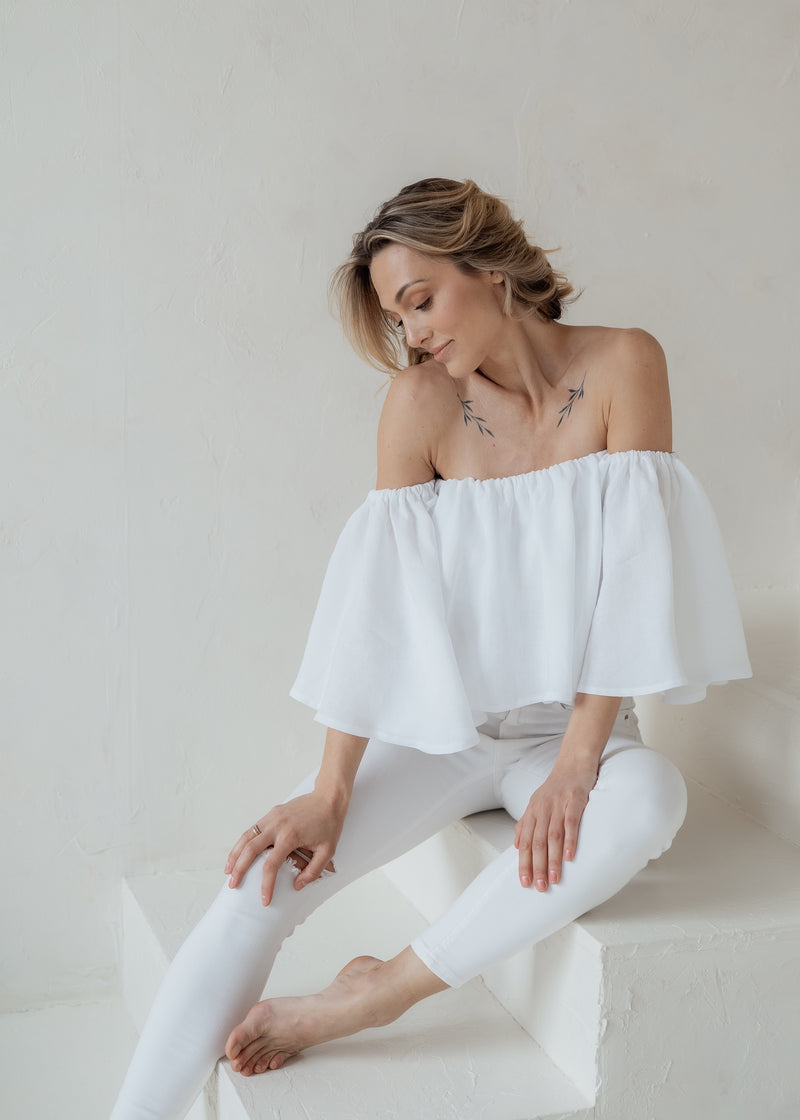 Linen Ruffle Off Shoulder Top
