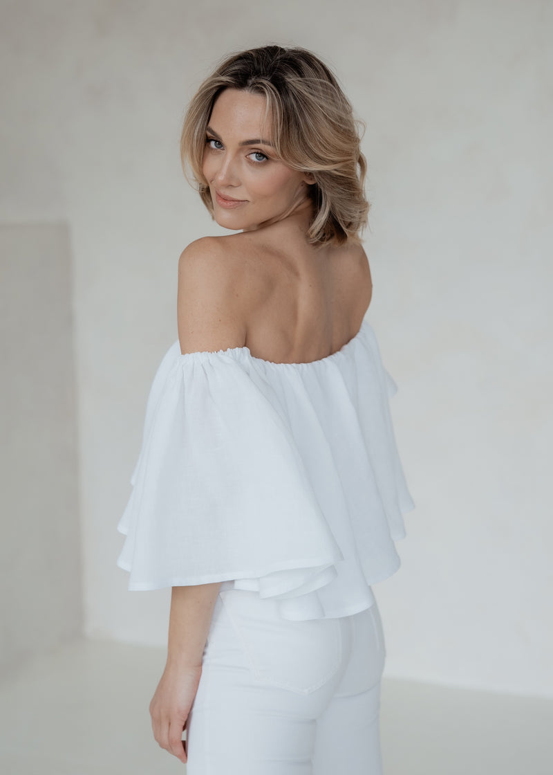 Linen Ruffle Off Shoulder Top