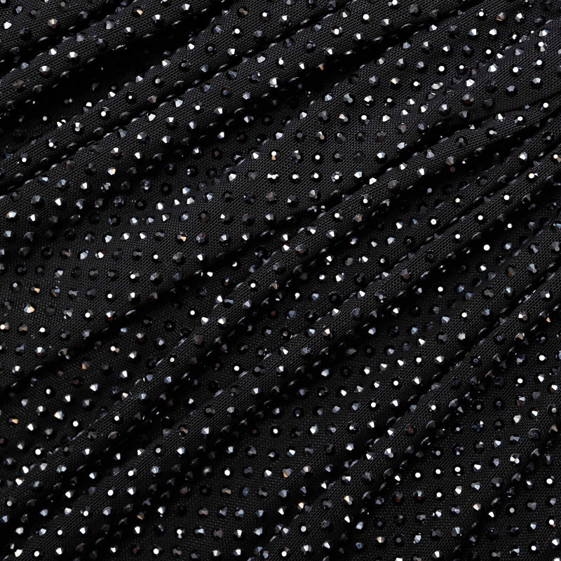 Black Rhinestone Mesh Cut Out Top