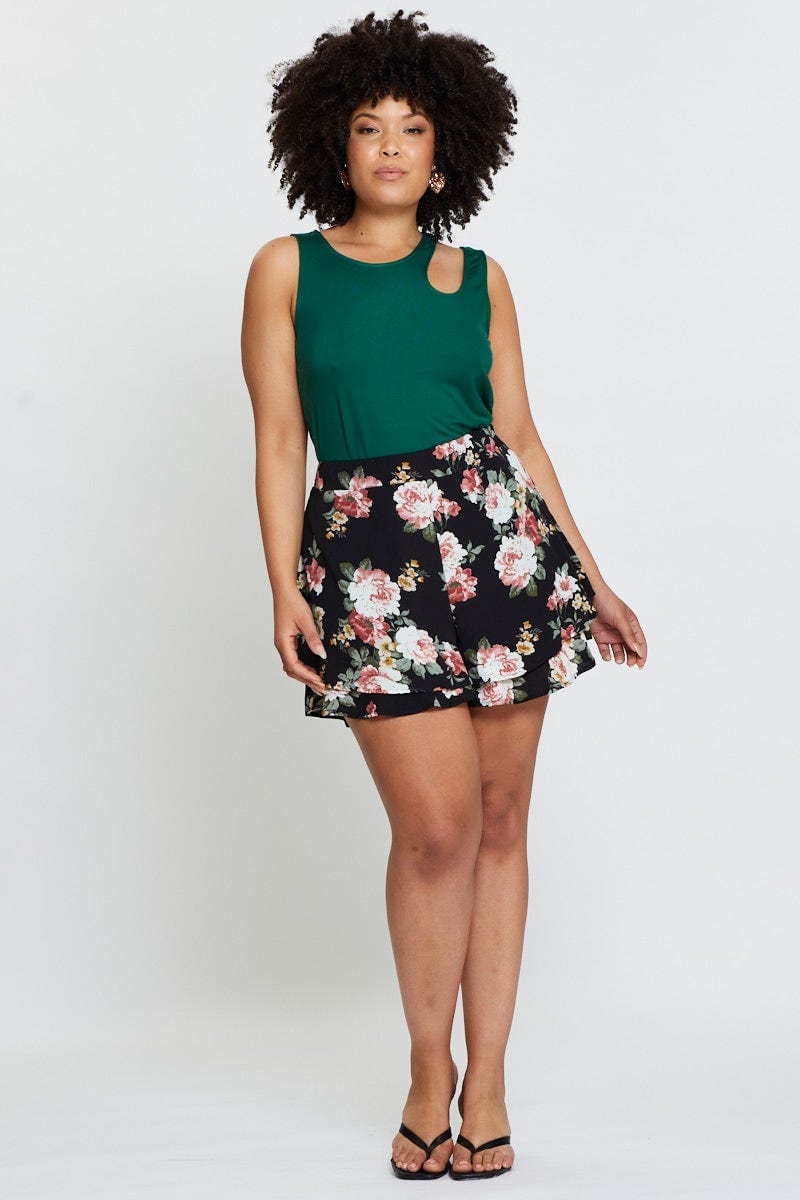 Green Tank Top Asymmetrical Cut Out Strap Jersey