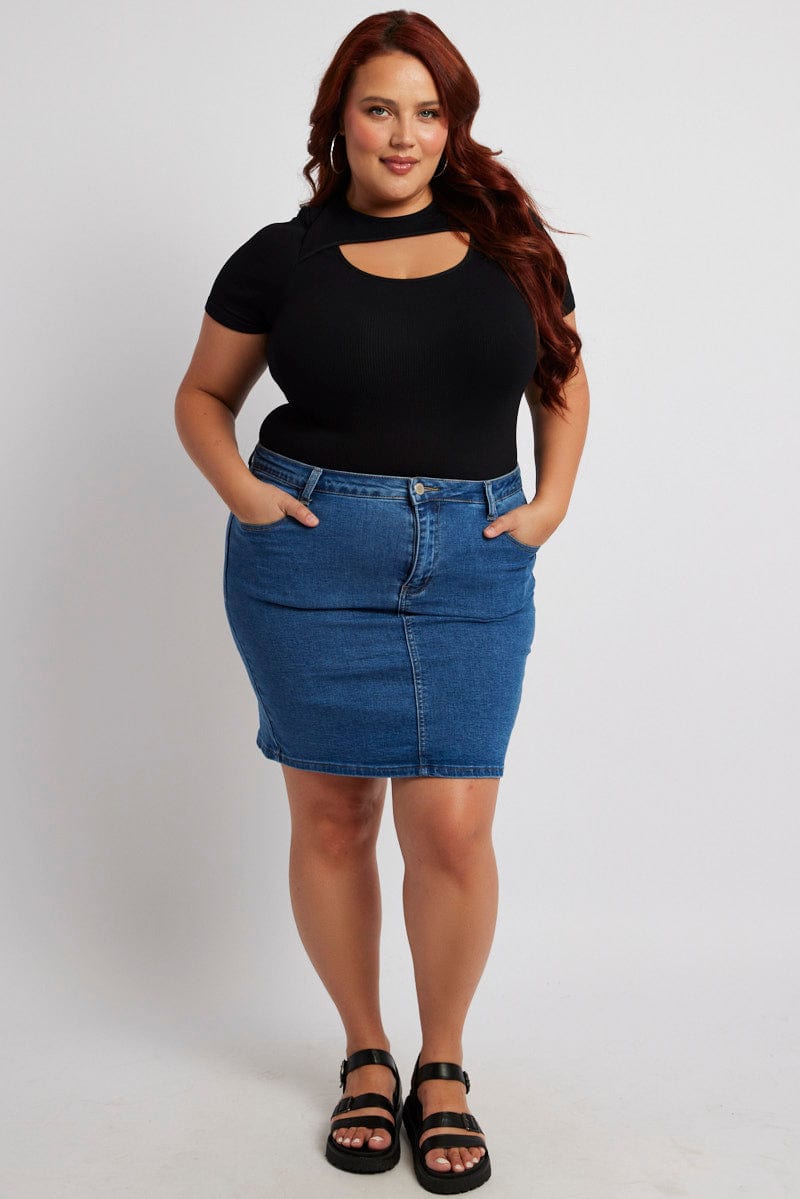 Black Bodysuit Cut Out Short Sleeve Crew Neck Seamless