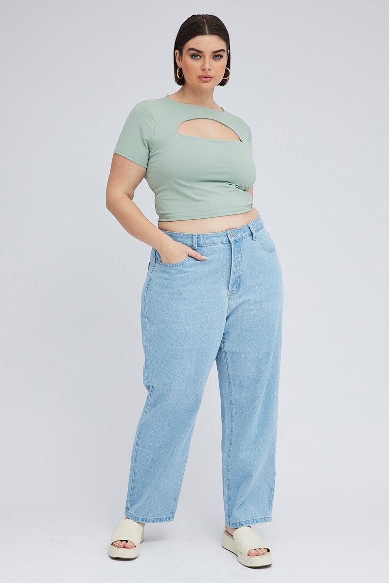 Green Cut Out Top Short Sleeve Supersoft