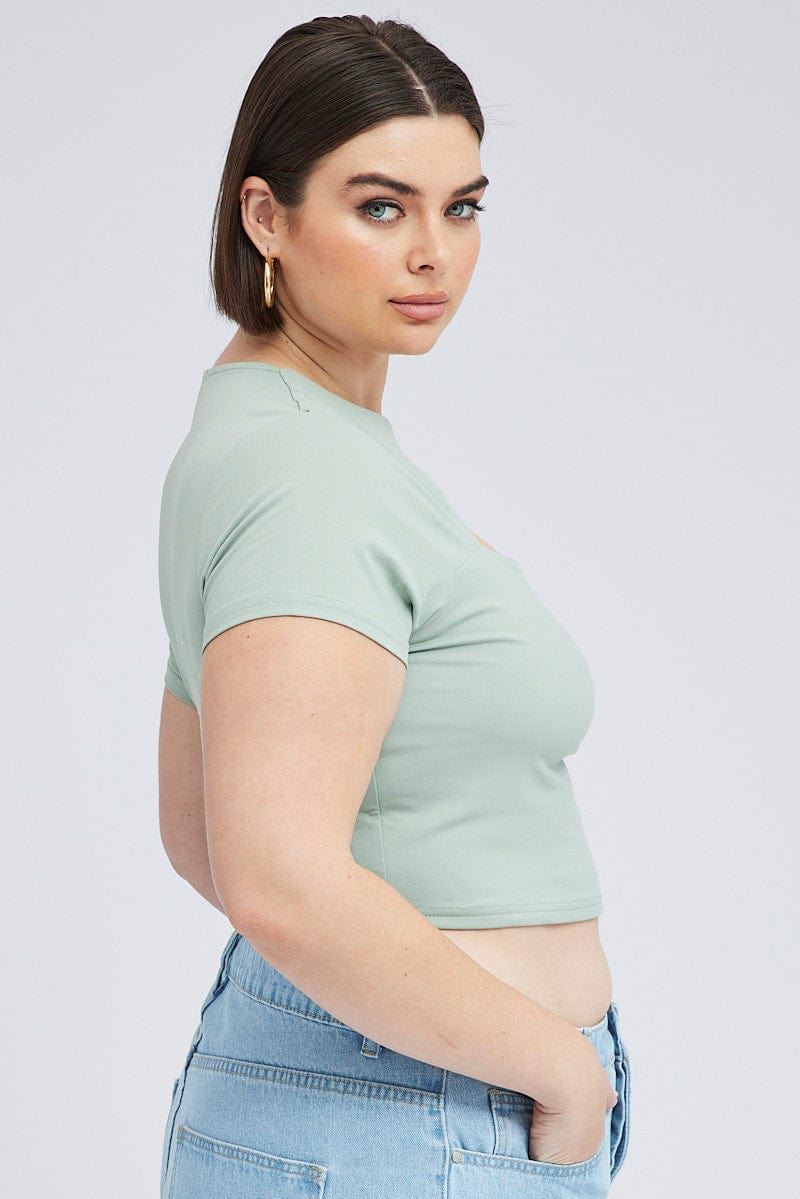 Green Cut Out Top Short Sleeve Supersoft