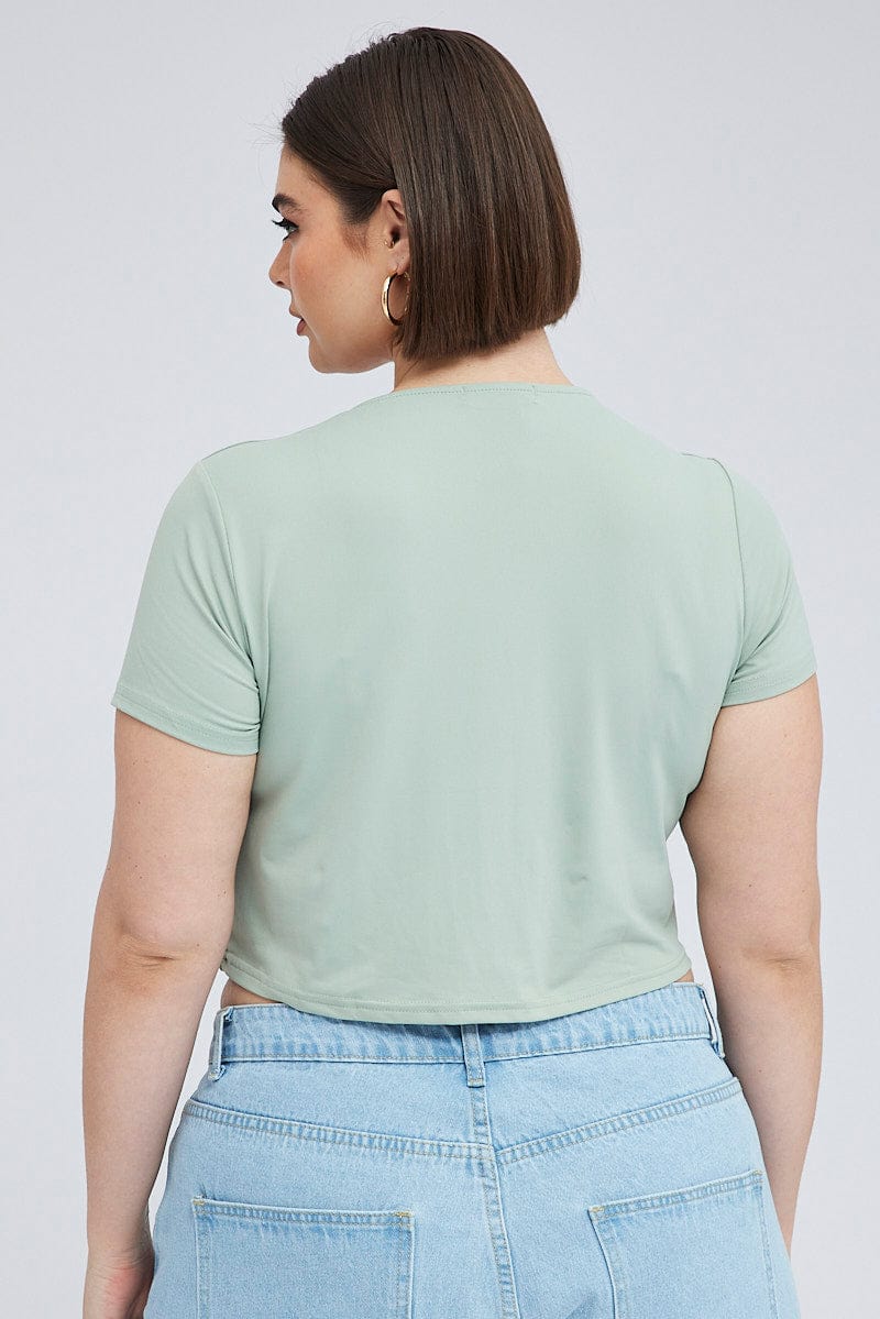 Green Cut Out Top Short Sleeve Supersoft