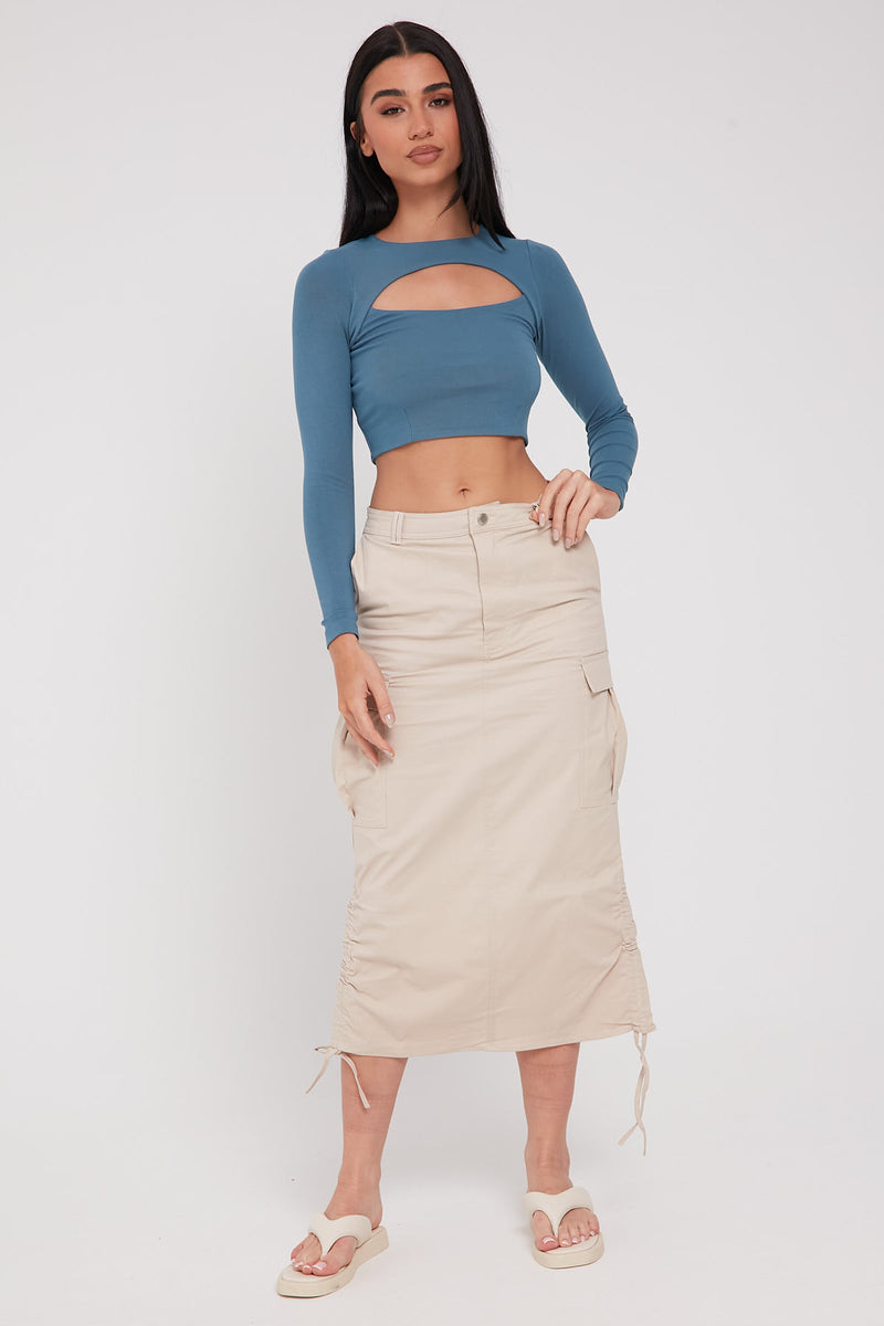 Perfect Stranger Cut Out Long Sleeve Top Teal
