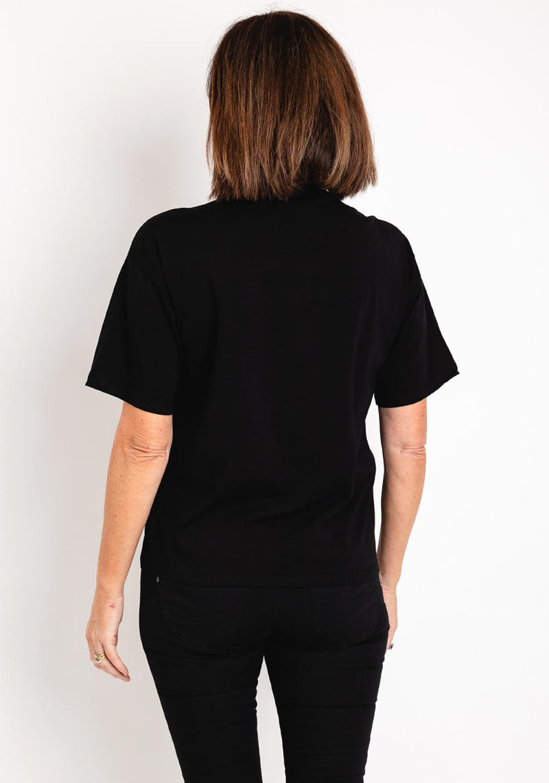 Serafina Collection Diamante Cut Out Heart T-Shirt, Black