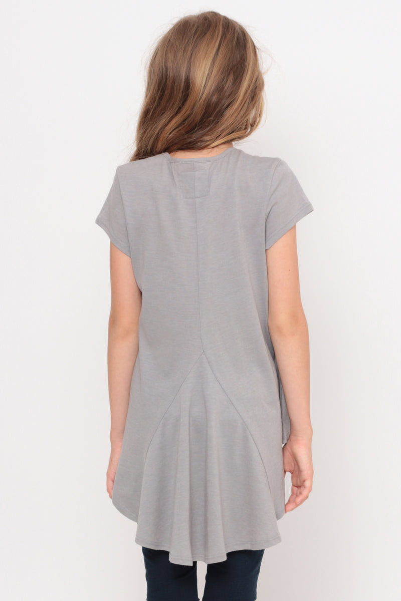 Very Busy Doing Nothing | Hi-Low Ruffle Back Top - Gray