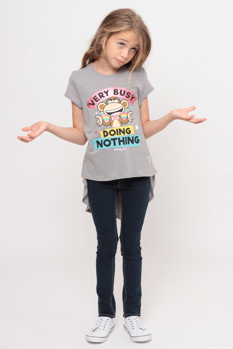 Very Busy Doing Nothing | Hi-Low Ruffle Back Top - Gray