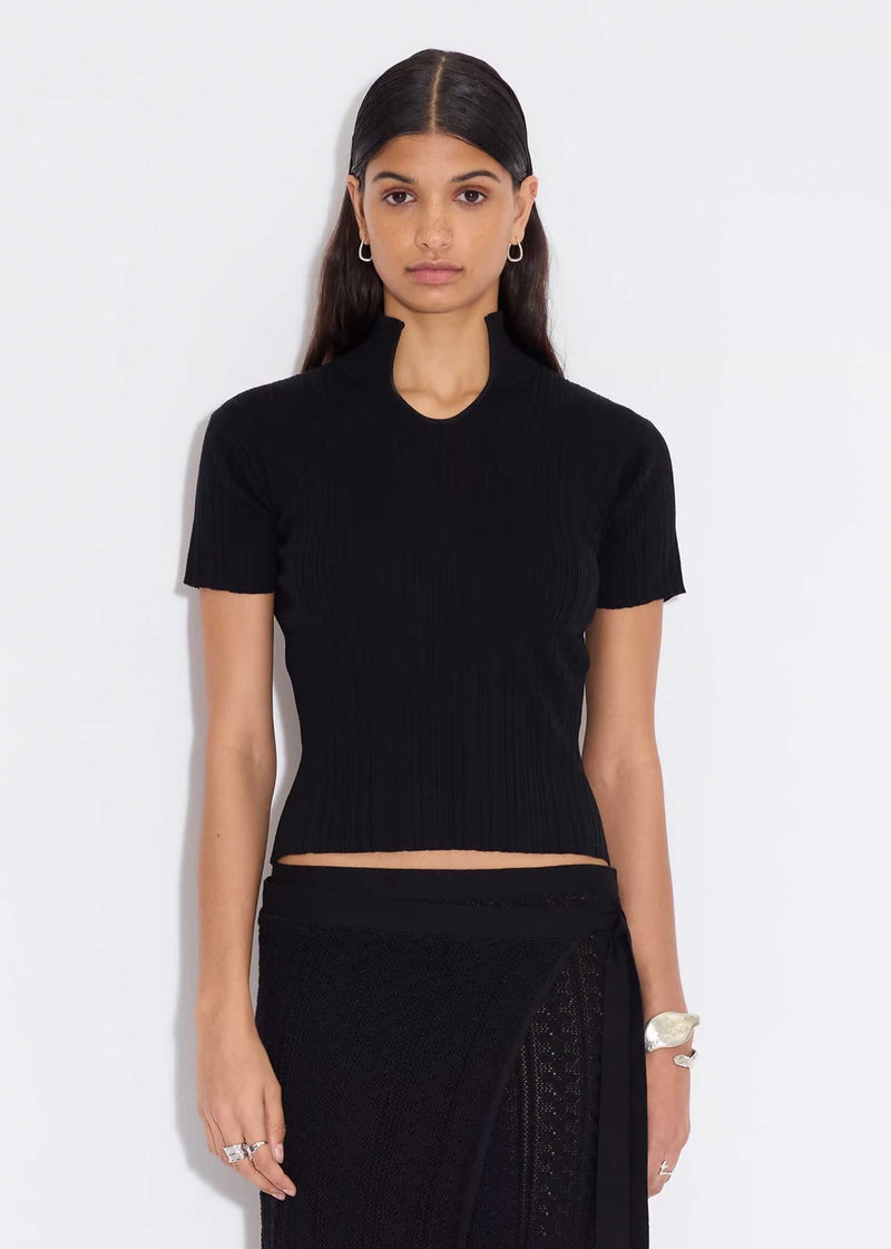 Black Cut-out Ribbed Top