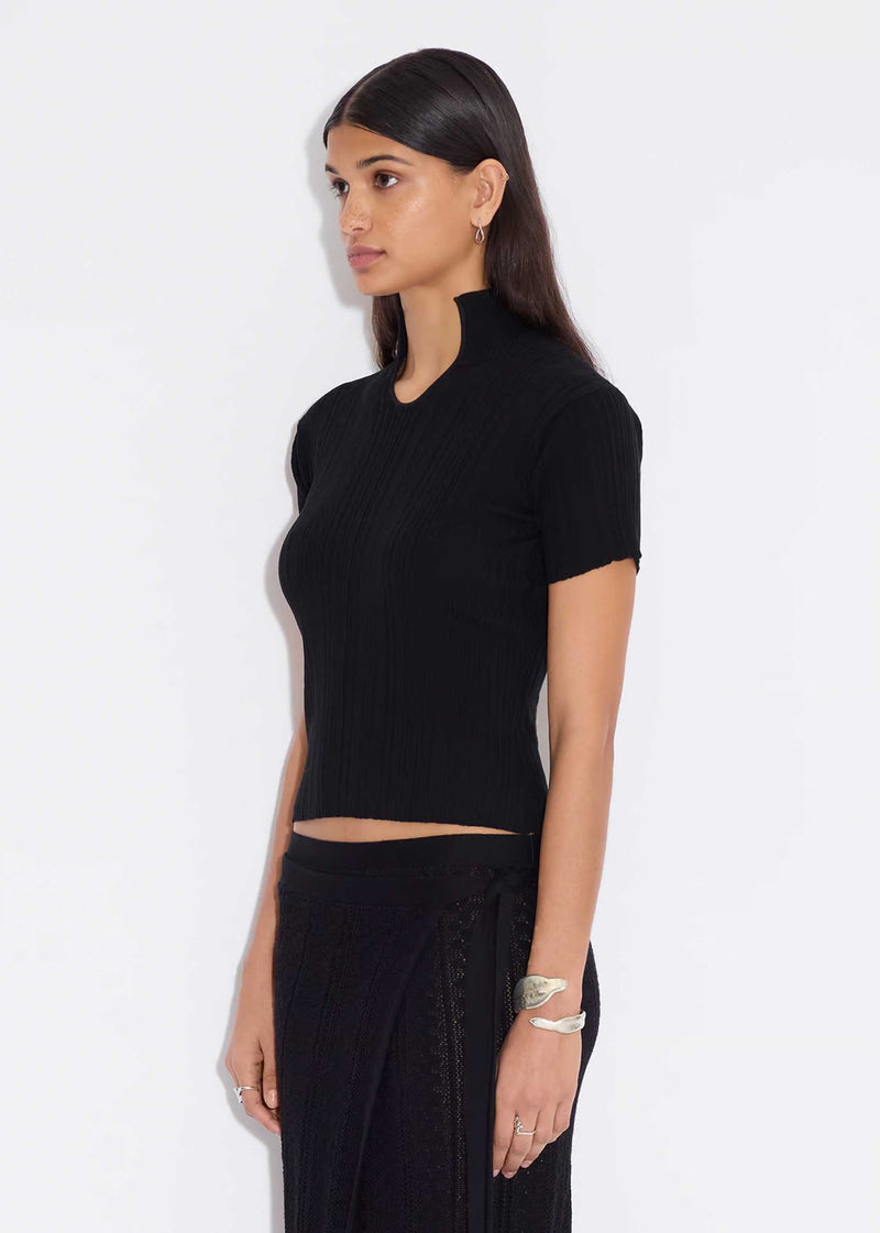 Black Cut-out Ribbed Top