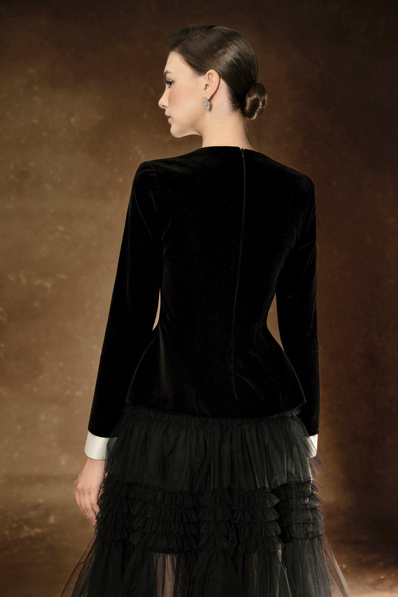 Nalia Peplum Cut-Out Velvet Top