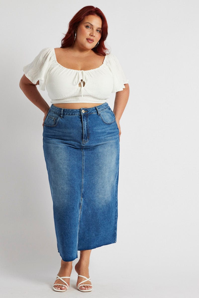 White Crop Top Short Sleeve Cut Out