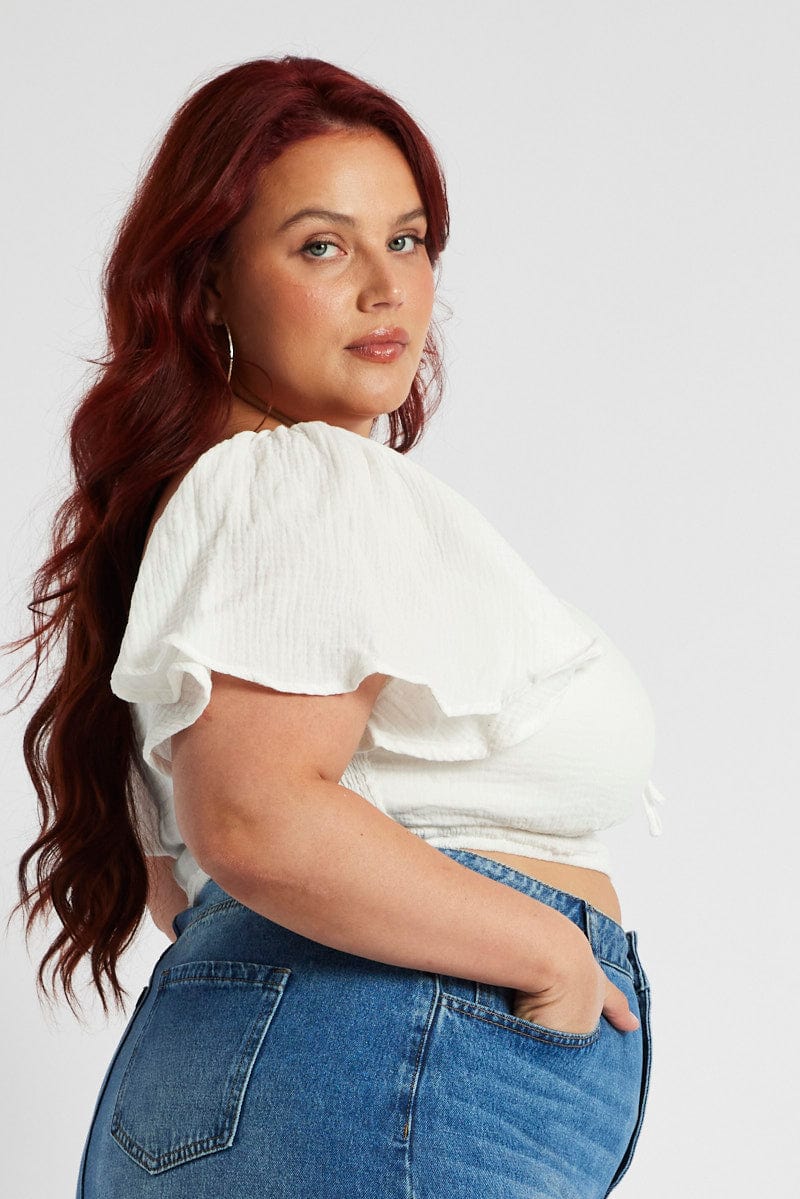 White Crop Top Short Sleeve Cut Out