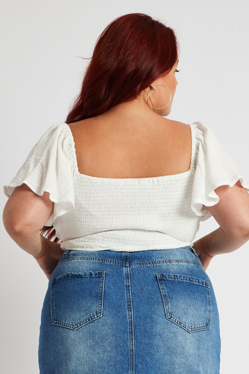 White Crop Top Short Sleeve Cut Out