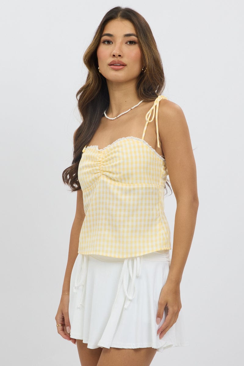 Yellow Check Cami Top Backless