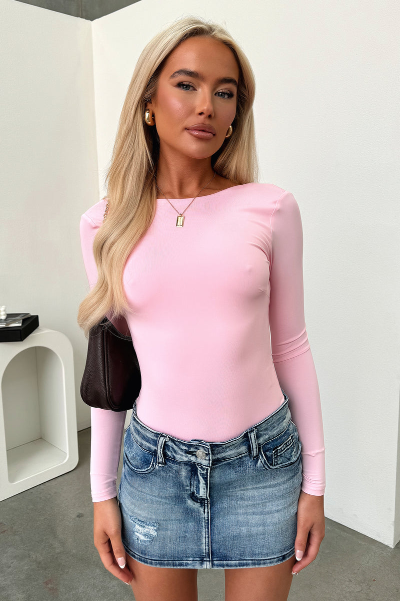 Eve Long Sleeve Backless Bodysuit - Pink