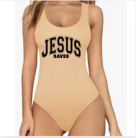 Jesus Saves - Womens Scoop Neck Sleeveless Tank Top Bodysuits Sexy Backless Ribbed Body Suits
