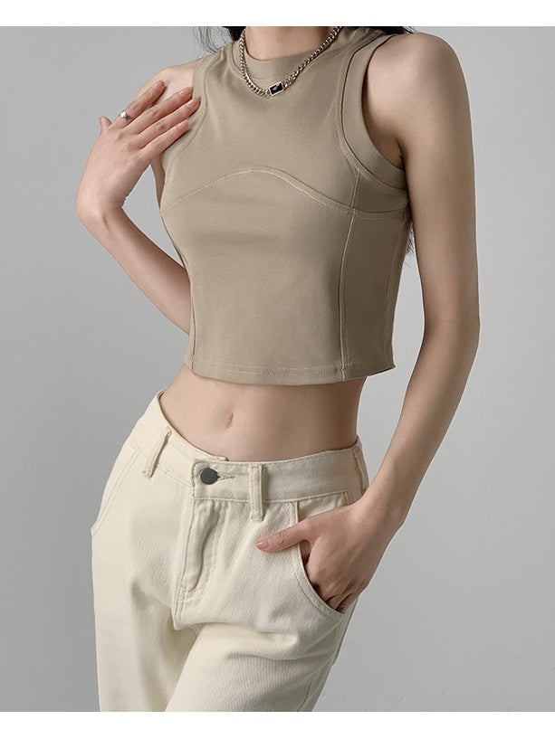 Liber Summer Women's Splicing  Backless Solid Color Tank Top