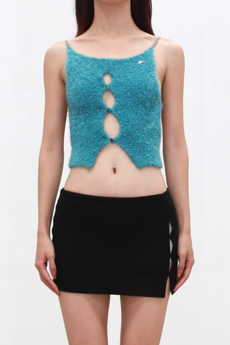 Rui Zhou 24 Autumn and Winter Plush Backless Suspender RUI-RAW24KN06-QINGBI Turquoise