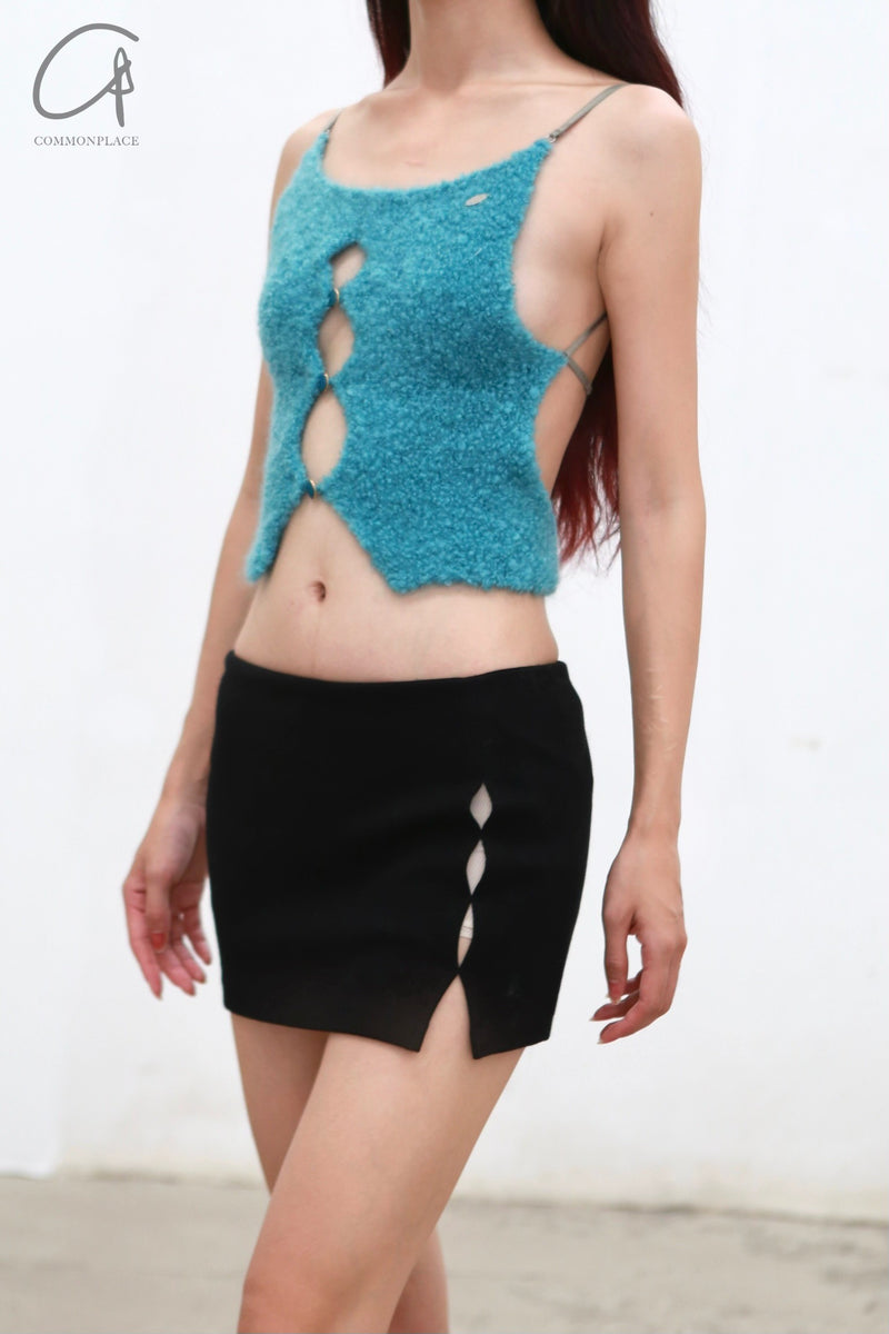 Rui Zhou 24 Autumn and Winter Plush Backless Suspender RUI-RAW24KN06-QINGBI Turquoise