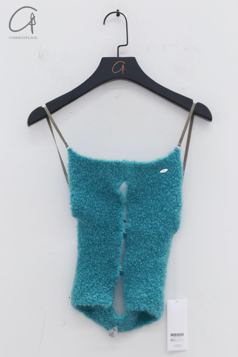 Rui Zhou 24 Autumn and Winter Plush Backless Suspender RUI-RAW24KN06-QINGBI Turquoise
