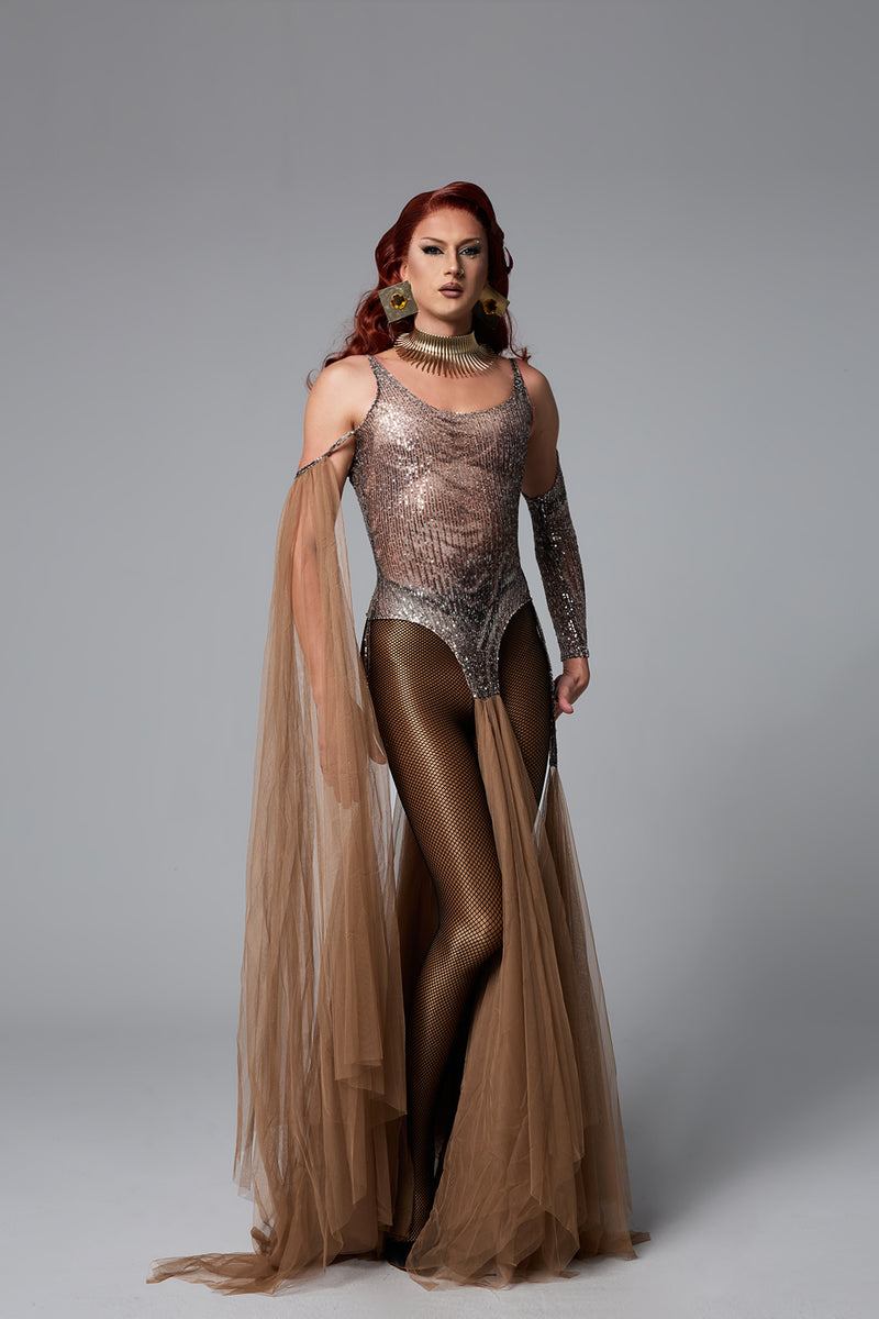 Calliope Split Backless Tulle Bodysuit