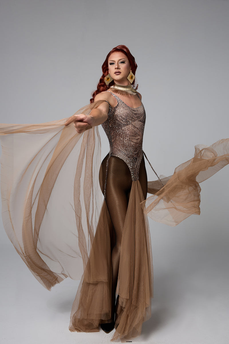 Calliope Split Backless Tulle Bodysuit