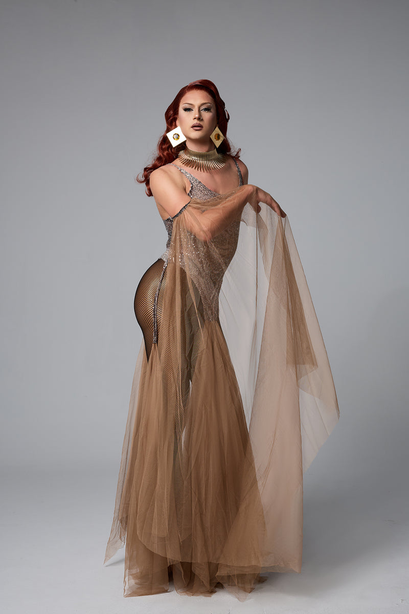 Calliope Split Backless Tulle Bodysuit