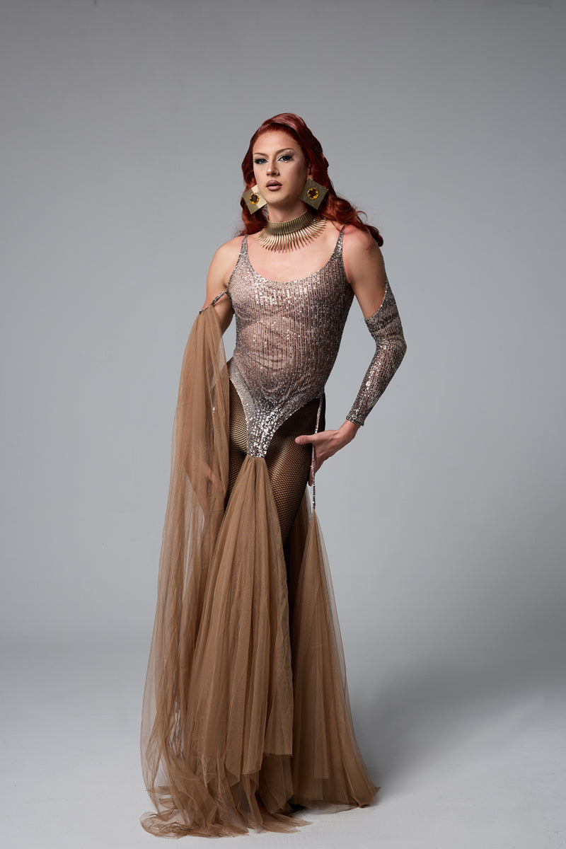 Calliope Split Backless Tulle Bodysuit
