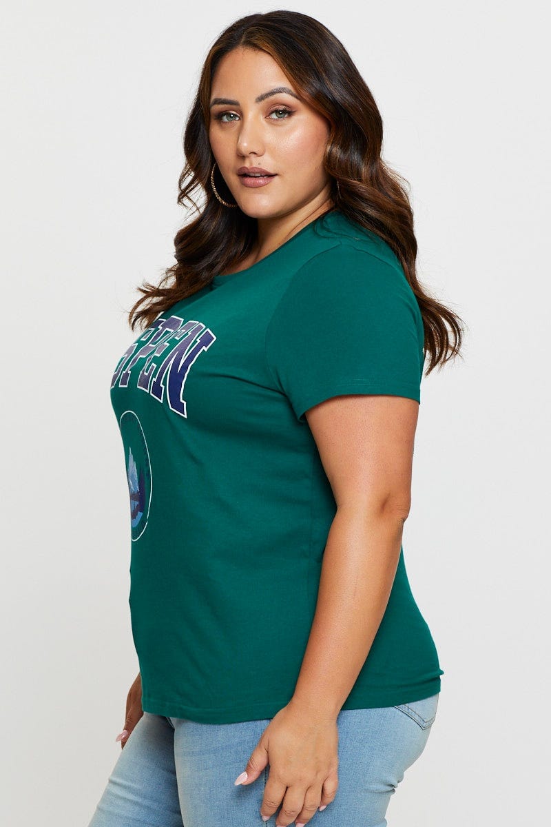Green Graphic T-shirt Aspen Crew Neck Short Sleeve
