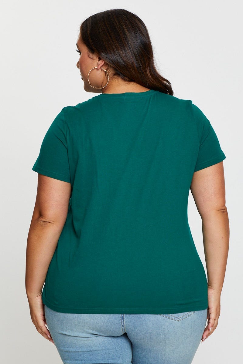 Green Graphic T-shirt Aspen Crew Neck Short Sleeve