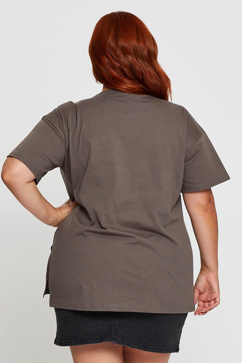 Grey Graphic T-shirt Unbroken Short Sleeve Cotton