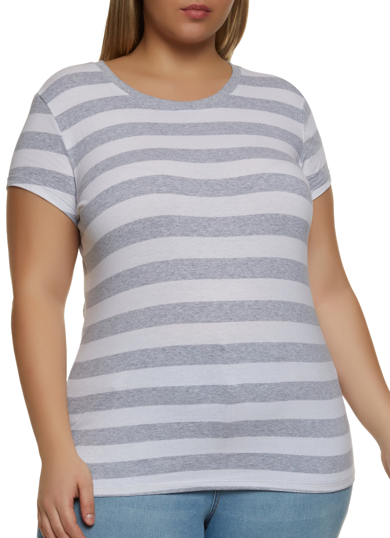 Plus Size Striped Crew Neck Tee