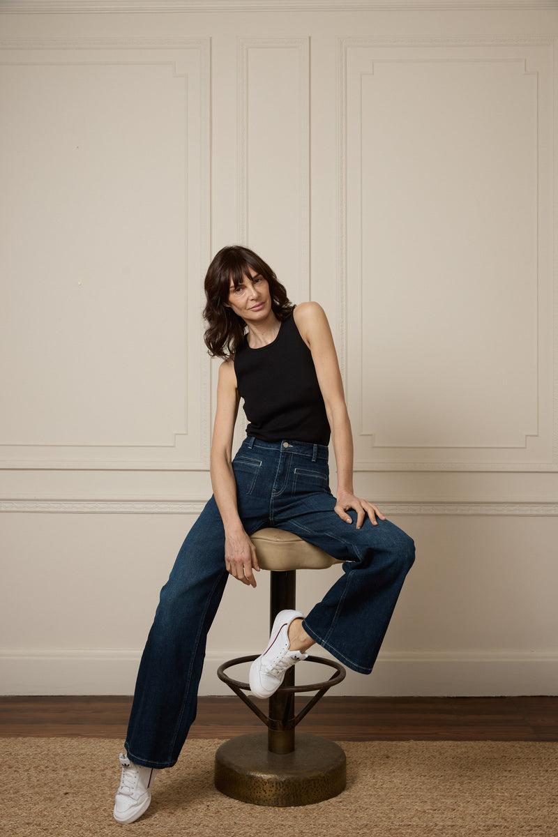 Kate The High Top Patch Pocket Relaxed Wide Leg | When Night Fell [Dark Blue Denim]