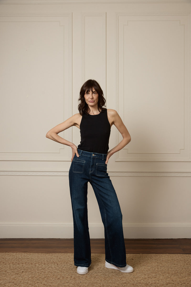 Kate The High Top Patch Pocket Relaxed Wide Leg | When Night Fell [Dark Blue Denim]