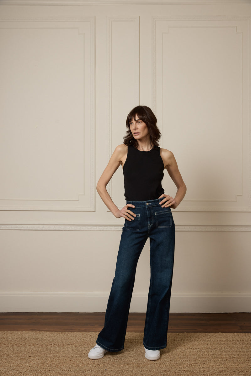 Kate The High Top Patch Pocket Relaxed Wide Leg | When Night Fell [Dark Blue Denim]
